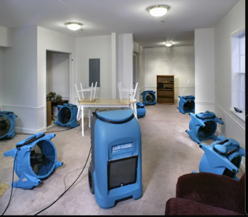 Air movers and dehumidifier setup for Water Extraction & Removal in Port Jefferson